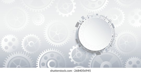 Engranaje Abstractas y fondo de rueda dentada con diseño de tecnología moderna. Concepto mecánico futurista con tonos blancos y grises para temas de ingeniería e innovación.