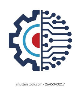 Abstract Gear Cogwheel Circuit Board Technology Icon Red Blue Navy White Background