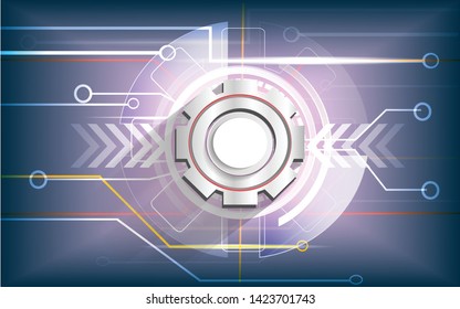 Abstract gear digital technology information network circuit board background vector,cyberspace connection electric engineering concept,vector art and illustration.