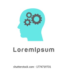 Abstract gear in head logo template design head brain. Sign, Symbol, icon, element for business, digital, technology, science, medical, union, innovation, design, company. Vector illustration.