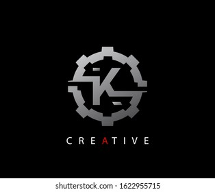 Abstract Gear Initial Letter K Technology logo icon vector design concept.