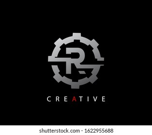 Abstract Gear Initial Letter R Technology logo icon vector design concept.