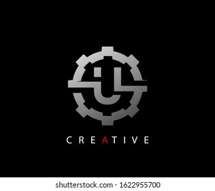 Abstract Gear Initial Letter U Technology logo icon vector design concept.