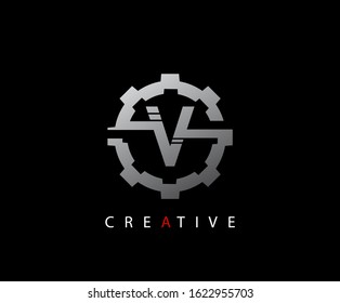 Abstract Gear Initial Letter V Technology logo icon vector design concept.