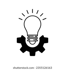 engranaje abstracto con bombilla de luz como implante. tendencia de línea plana diseño de logotipo de rueda simple moderno elemento web aislado en fondo blanco. concepto de símbolo de eficacia tecnológica o pictograma del sistema