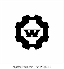 Abstract gear logo design with letter W.