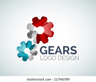 Abstract gear logo design made of color pieces - various geometric shapes