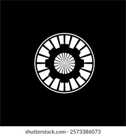 Abstract gear logo design with sun ray concept