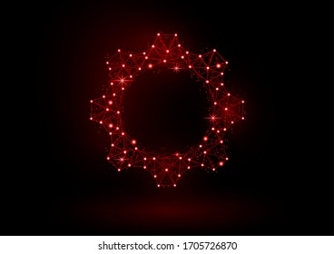Abstract gear model with backlight on a black background. Shiny frame triangular mesh gear icon. Vector illustration for your design.