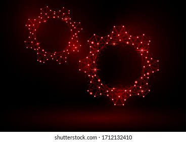 Abstract gear model with backlight on a black background. Shiny frame triangular mesh gear icon. Vector illustration for your design.
