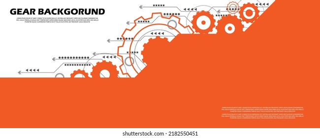 abstract gear pattern technology futuristic digital lines and dots connect orange background EP.1.hi-tech communication concept innovation vector illustration background 