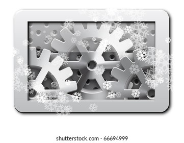Abstract gear and snow background - vector illustration