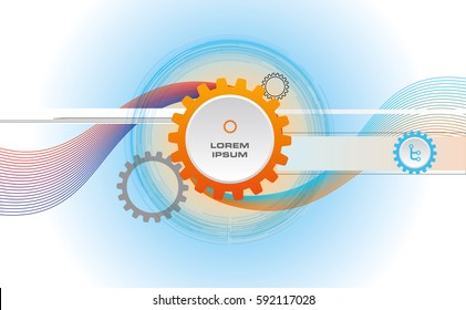 Abstract gear vector background with wave in blue and orange color