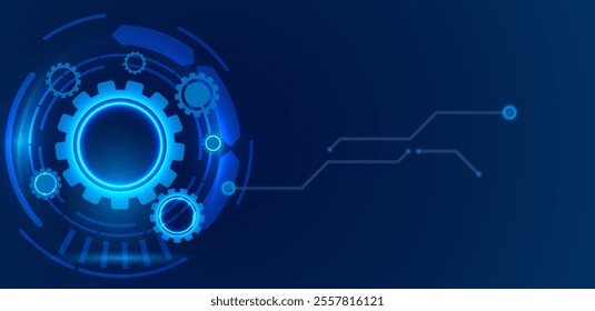 Abstract gear wheel digital technology or engineering blue background