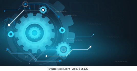 Abstract gear wheel digital technology or engineering blue background