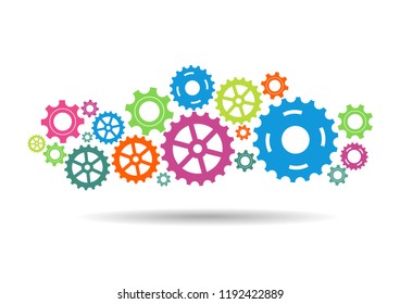 Abstract gear wheel mechanism background. Machine cog technology. Teamwork concept. Vector illustration