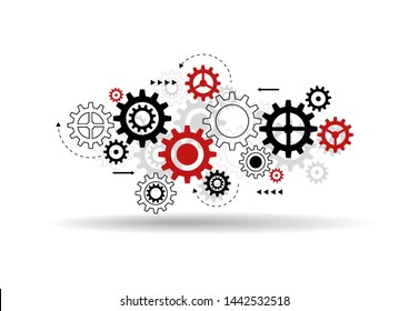 Abstract gear wheel mechanism background. Machine cog technology. Teamwork concept. Vector illustration