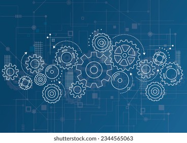 Abstract gear wheel mechanism background. Machine technology. Vector illustration