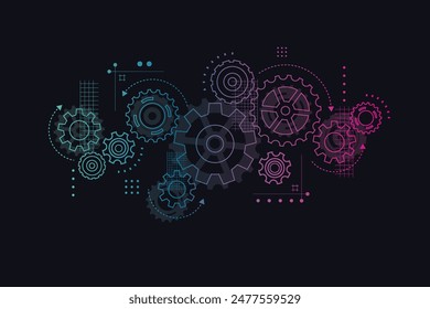 Abstract gear wheel mechanism background. Machine technology. Vector illustration