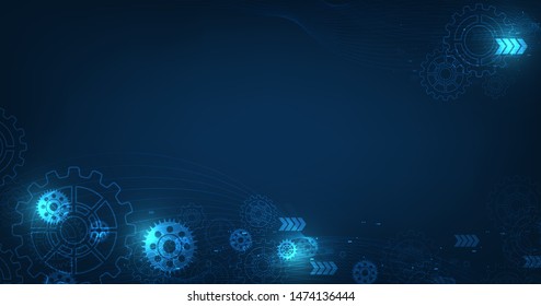 Abstract gear wheel mechanism on dark blue color technology background. Vector illustration