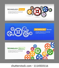 Abstract gears banner templates. Mechanism with integrated gears for business presentations or web banner. Modern design of background eps 10