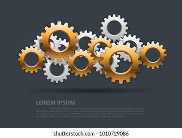 Abstract gears gold silver overlap on gray design modern industrial futuristic background vector illustration.