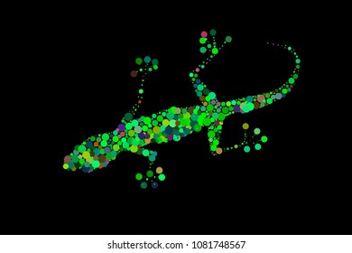 Abstract gecko of circles. Isolated on black background. Vector colorful illustration.