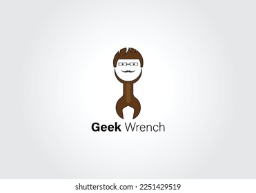 abstract geek wrench logo design template illustration