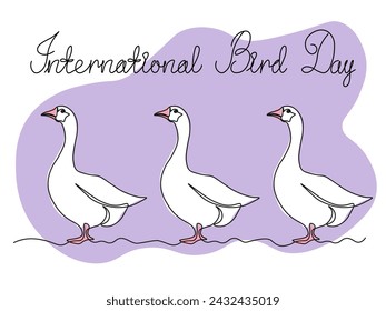 Abstract geese,continuous single line art hand drawing sketch, logo of the International Bird Day