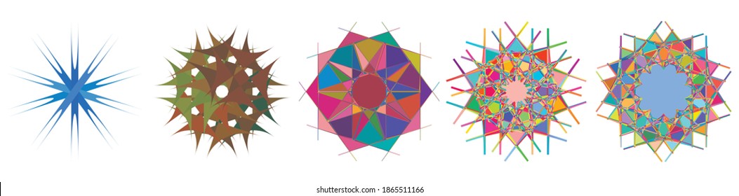 Abstract gem, crystal like clip-art set. Colorful 
geometric shapes
