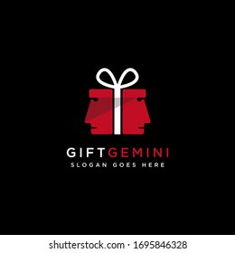 Abstract Gemini head gift box Logo icon vector template on black background