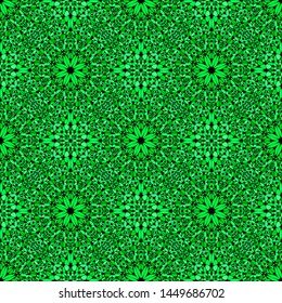 Abstract gemstone ornament pattern background - oriental bohemian green kaleidoscope seamless mosaic vector art illustration