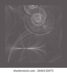 Abstract generative design made with thin lines, representing particle flow and spiral field lines. Perfect for scientific, tech, data, or minimal digital art projects