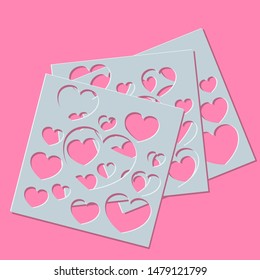 Abstract generative  distributed hearts holes on a pink background. Vector illustration suitable for valentines day design, wedding design, birthday.