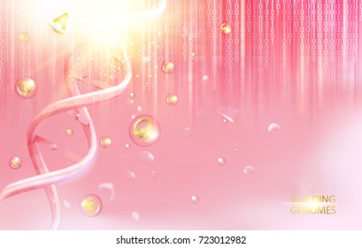 Abstract genome background. Science atoms and molecules. Bigdata science design. Information streams of cybercode flow. Vector illustration.