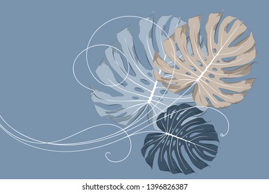 Abstract gentle floral  pattern with monstera leaves. Vector element for the design of wallpaper for walls, packaging.