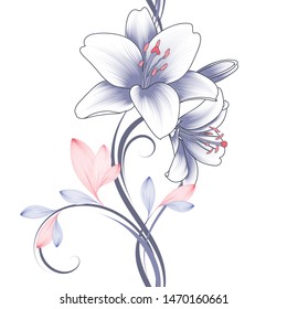 Abstract gentle floral seamless pattern with lily flowers and bright leaves. Vector element for the design of wallpaper for walls, packaging.