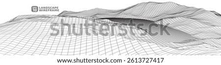 Abstract gentle hills in wireframe strokes. 3D grid technology illustration landscape. Digital Terrain Cyberspace in Mountains with valleys. Ultra Wide Size. Black on Gray. Vector Illustration.