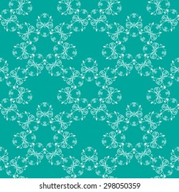 Abstract gentle seamless floral pattern on a blue-green background.