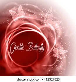 Abstract gentle vector concept background. Pink elegant frame
with rose and butterflies