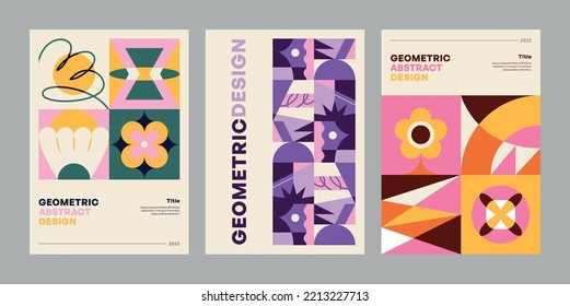 Abstract geo art vector pattern composition with geometric shapes. Set of graphic creations for poster, flyer, brochure, print, stationery.