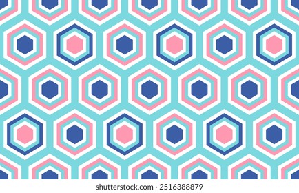Abstract geo geometrical pattern, seamless vector background. Repeatable geometry tiles for fashion textile, fabrics, wallpapers, web backgrounds. Turquoise, pink and navy blue