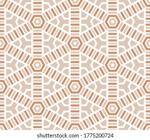 Abstract geo seamless pattern. Striped ornamental geometric background with hexagon. Wrapping paper. Vector illustration.               