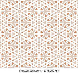 Abstract geo seamless pattern. Striped ornamental geometric background with hexagon. Wrapping paper. Vector illustration.               