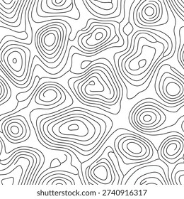 Abstract geographic elevation terrain design. Curved flowing lines creating organic landscape pattern. Minimalist isoline vector illustration art.