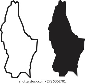 Ícone de forma de silhueta geográfica abstrata Ilustração de contorno de mapa em preto e branco.