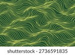 Abstract geological pattern representing pressure flow and topographic layers. Flowing green waves creating a sense of movement, earth layers, and natural energy.