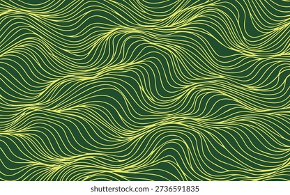 Abstract geological pattern representing pressure flow and topographic layers. Flowing green waves creating a sense of movement, earth layers, and natural energy.
