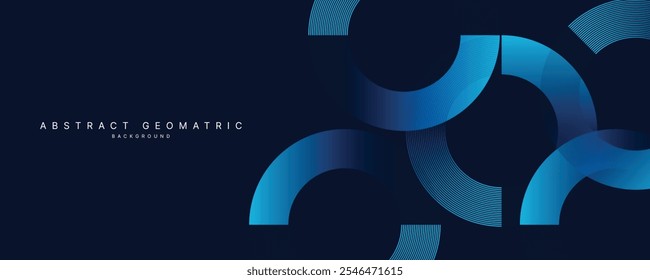 Abstractas fondo geométrico con líneas circulares degradadas azules. Concepto futurista moderno. Traje para la presentación, Sitio web, cubierta, cartel, Anuncio con fondo oscuro.