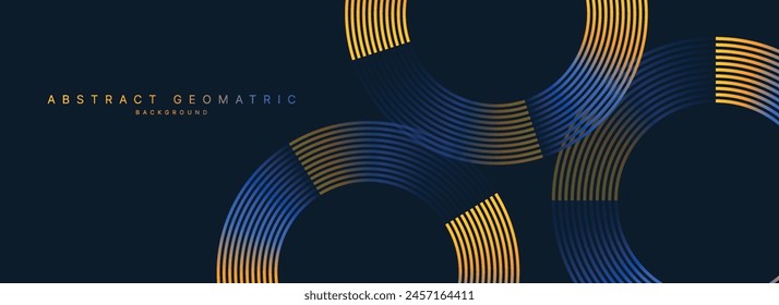 Abstract geomatric background with blue and orange gradient circle lines. Modern futuristic concept. Suit for presentation, website, cover, poster, banner with dark background.